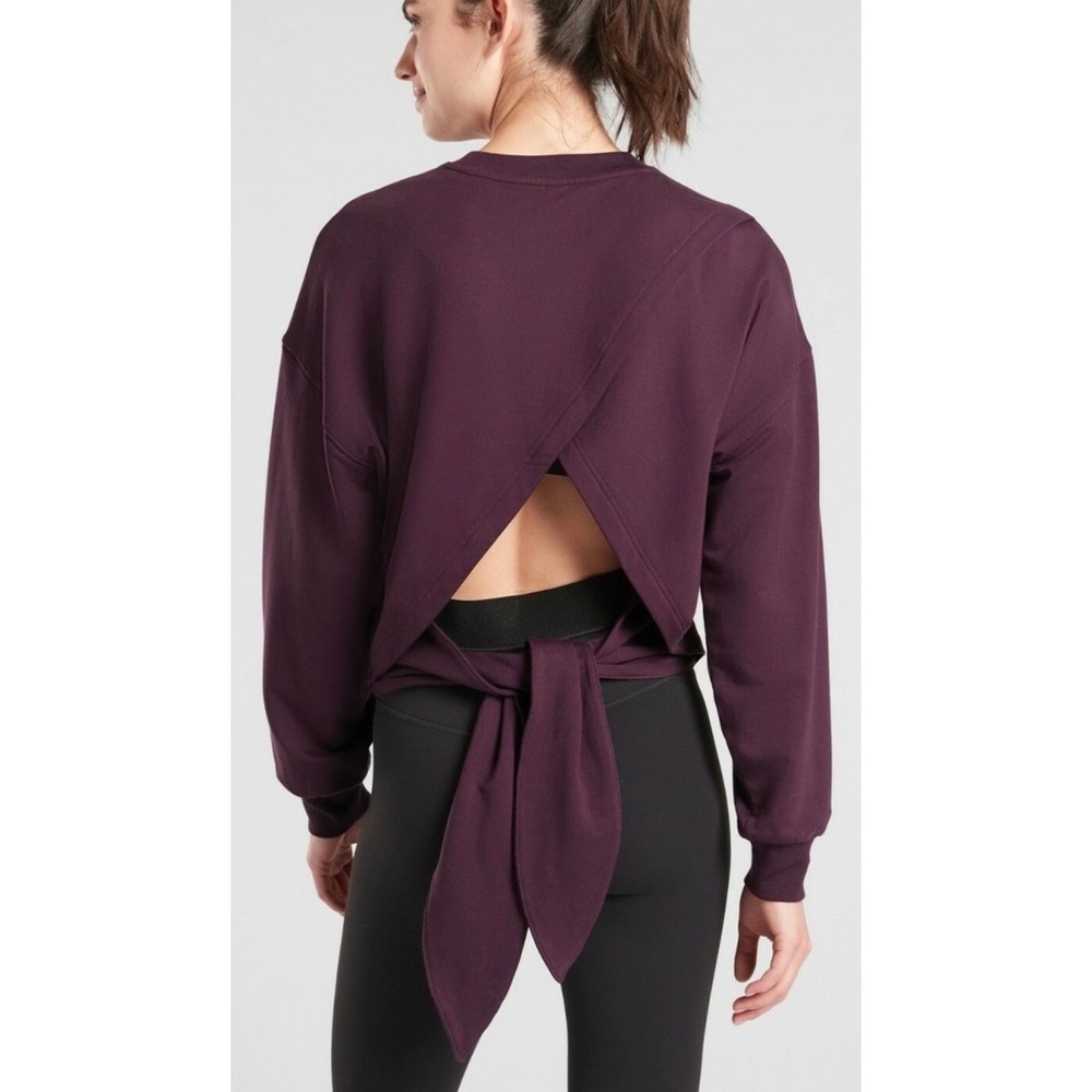 Athleta Yoga Tie Back Sweatshirt Plum Purple XS Crewneck Athletic Athleisure